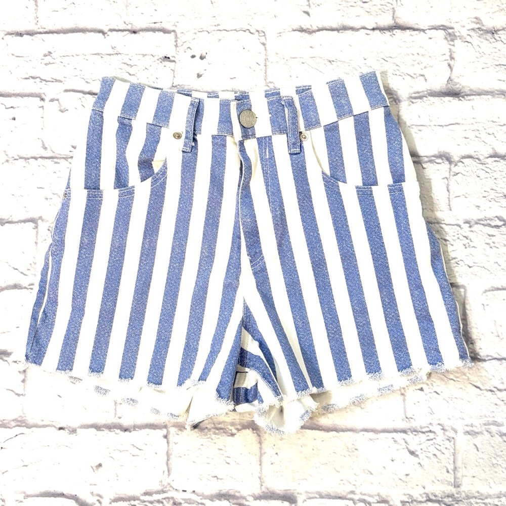 Express Super High Rise Mom Shorts Blue White Striped Denim Jean Shorts Size 0